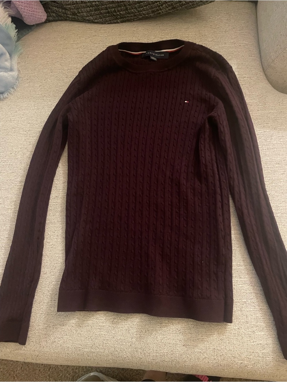 Tommy Hilfiger Women's Cable Knit Crewneck Sweater - Burgundy never worn no tags